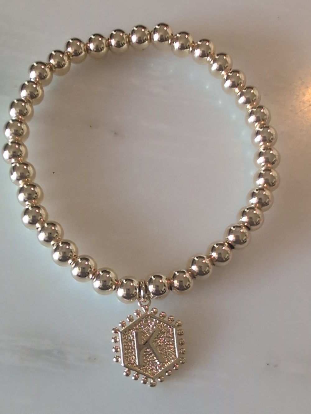 Beaded Bracelet with 'K' Hexagon Charm